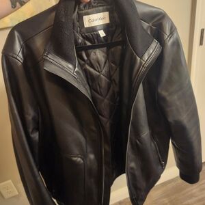 Calvin Klein Men's Black Leather Bomber Jacket
